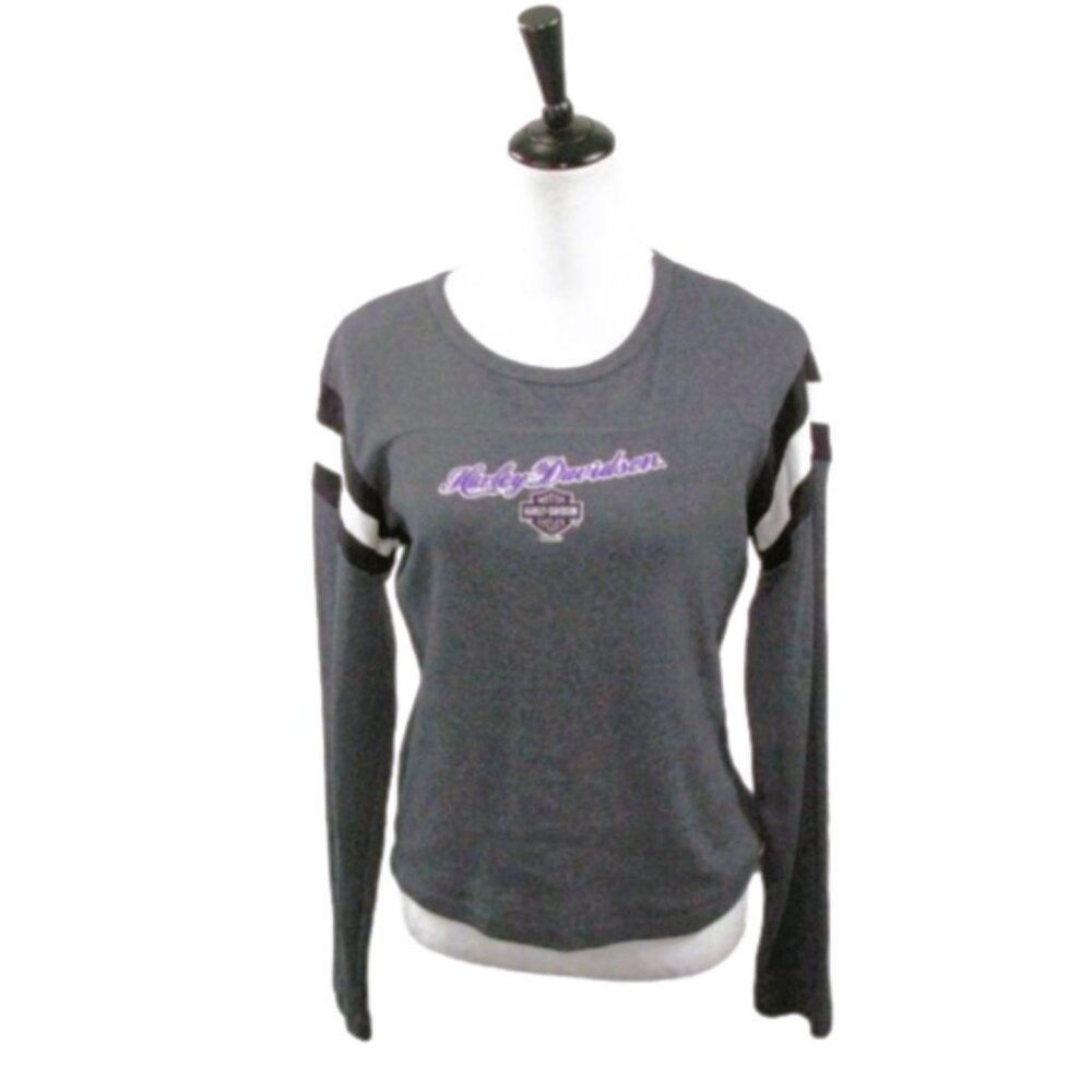 Harley-Davidson Gray/Purple Graphic Long Sleeve Top Size Large